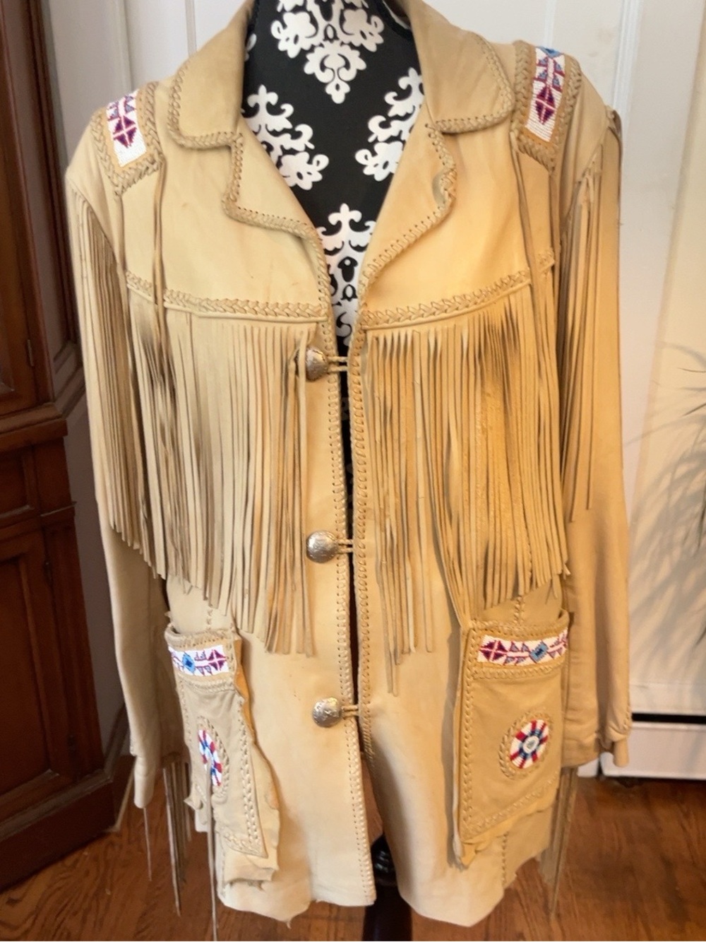 Vintage Beaded Suede Leather Fringe Jacket Coat Size 42 –Anna Bayle Archive 6058